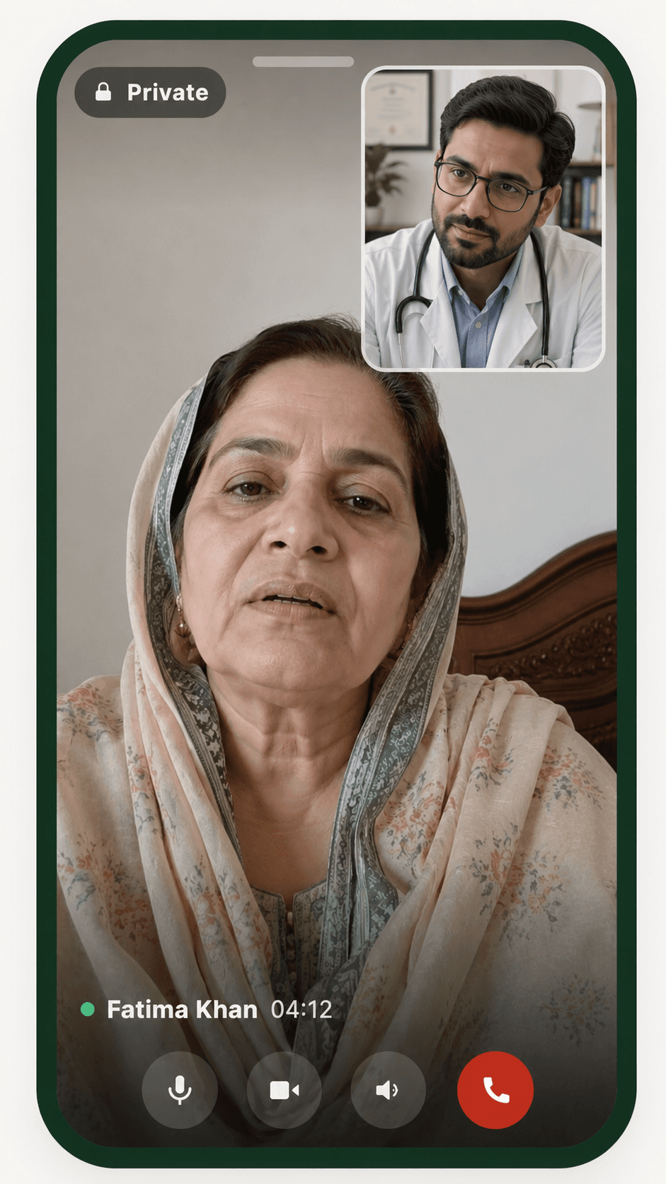A doctor and patient together on a private Hayat video visit